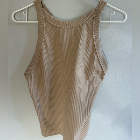 Lulus Anything but Basic beige ribbed assymetrical tank top - Picture 5 of 9